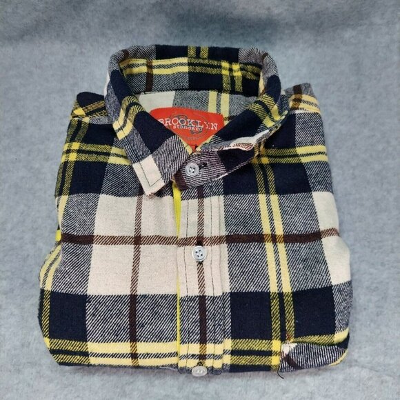 Brooklyn Standard Button Shirt Yellow Plaid  XL  Yellow Black Stripes on Sleeves - Picture 3 of 15